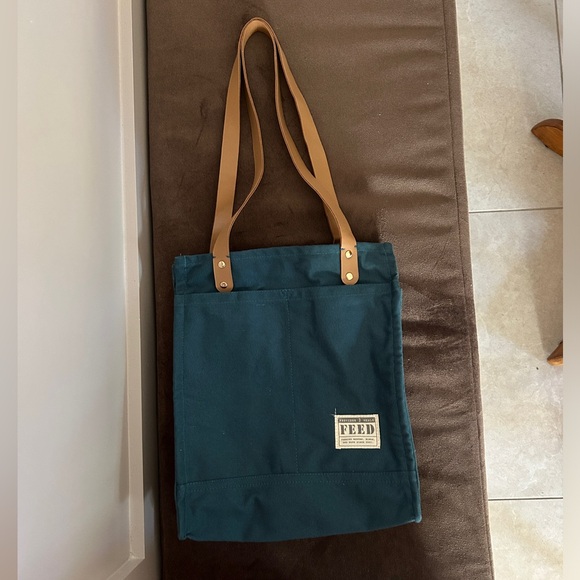 The FEED project cotton canvas market tote teal blue - Picture 3 of 7